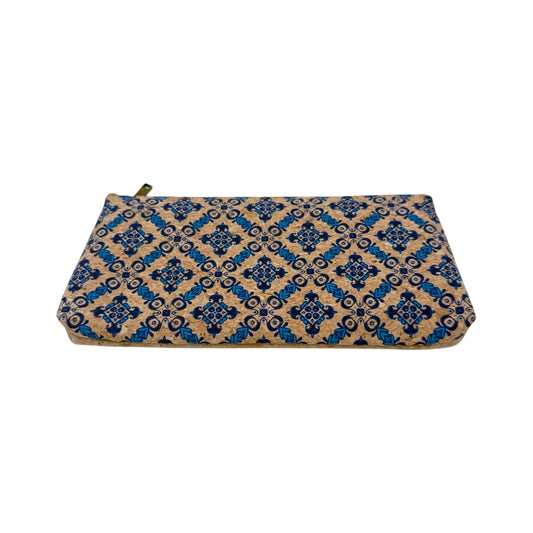 Cork Pencil Pouch-Classic Indigo Tiles