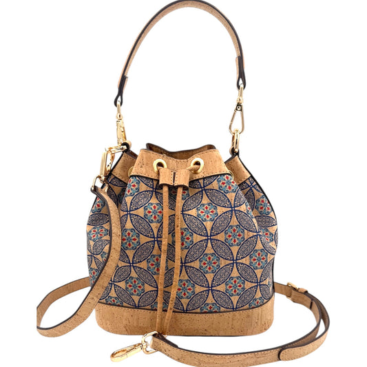 柔软抽绳水桶包-蓝色花园