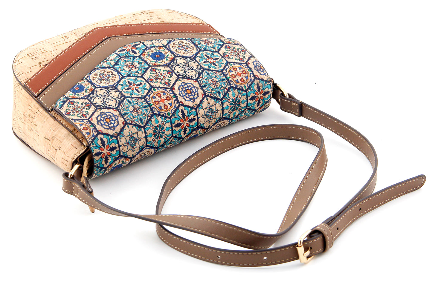 Artistic Flap Crossbody Bag-Azure Mosaic Garden