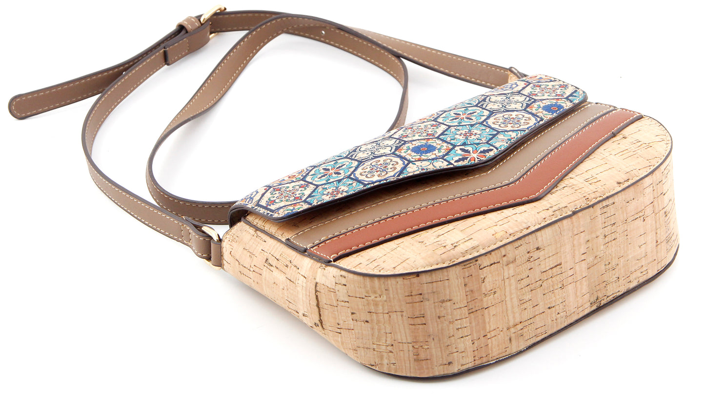 Artistic Flap Crossbody Bag-Azure Mosaic Garden