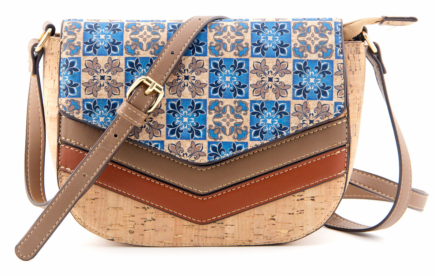Artistic Flap Crossbody Bag-Blue Delft Grid