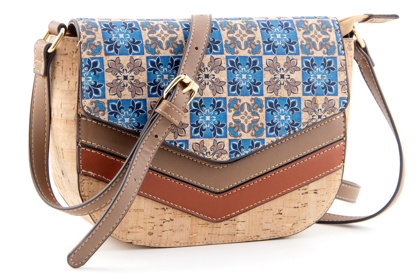 Artistic Flap Crossbody Bag-Blue Delft Grid