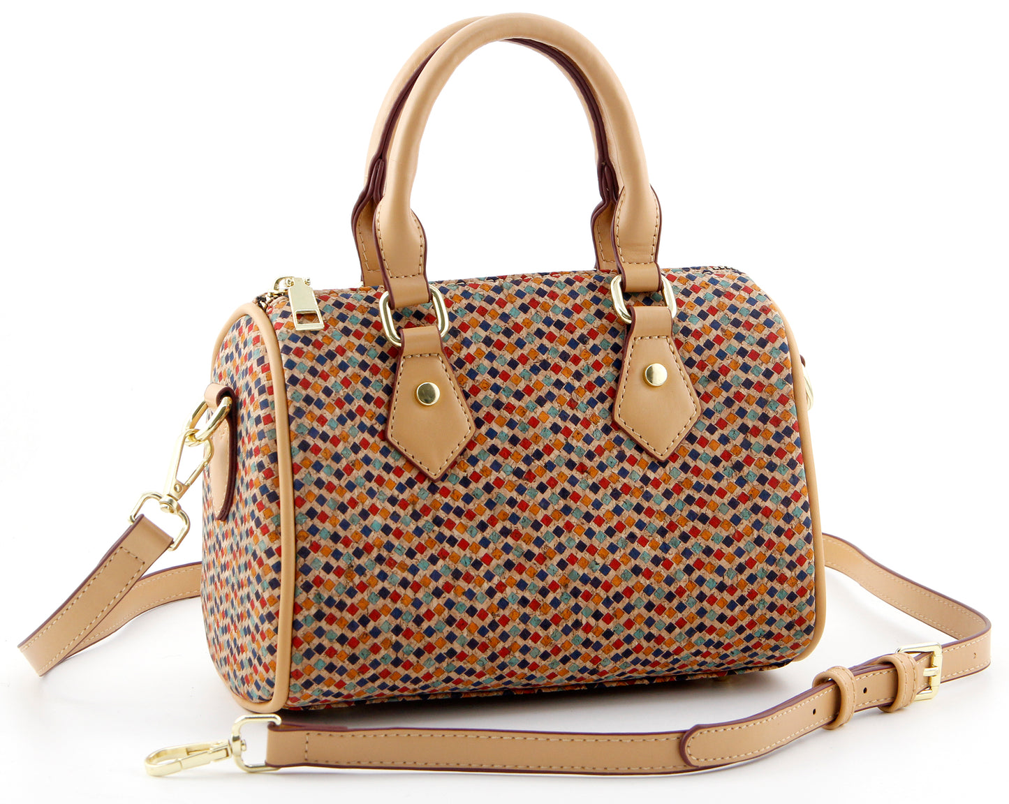 Cork Boston Bag-Tiny Mosaic Tiles