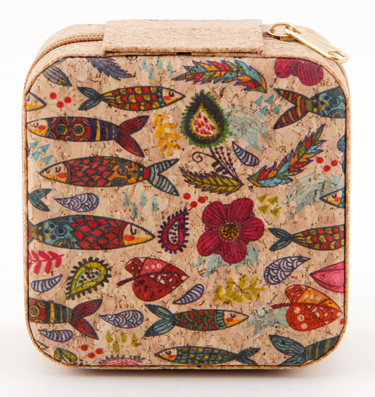 Cork Jewelry Box Square-Fish & Floral Fantasy