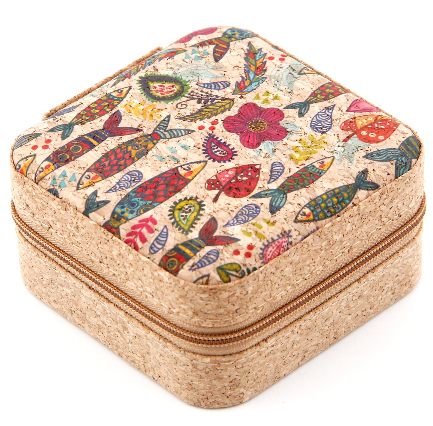 Cork Jewelry Box Square-Fish & Floral Fantasy