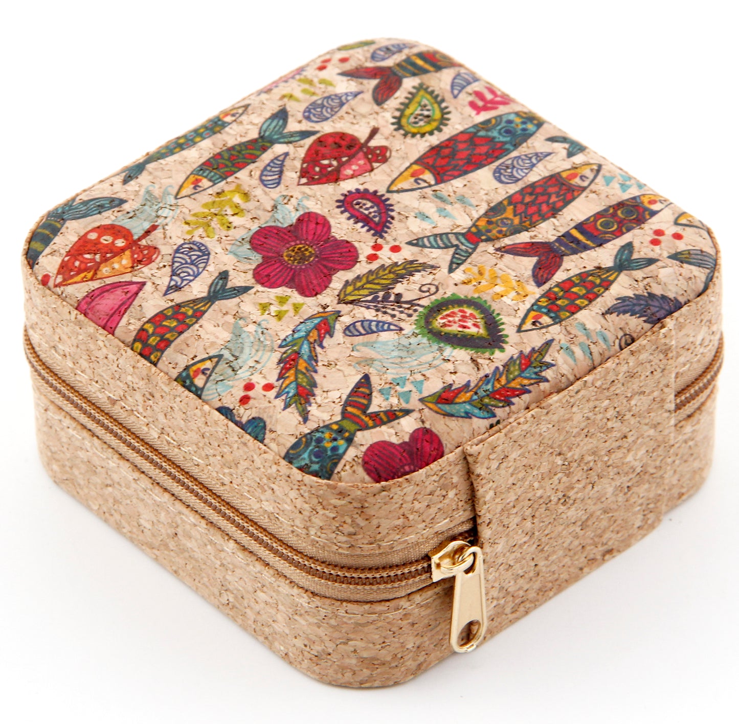 Cork Jewelry Box Square-Fish & Floral Fantasy