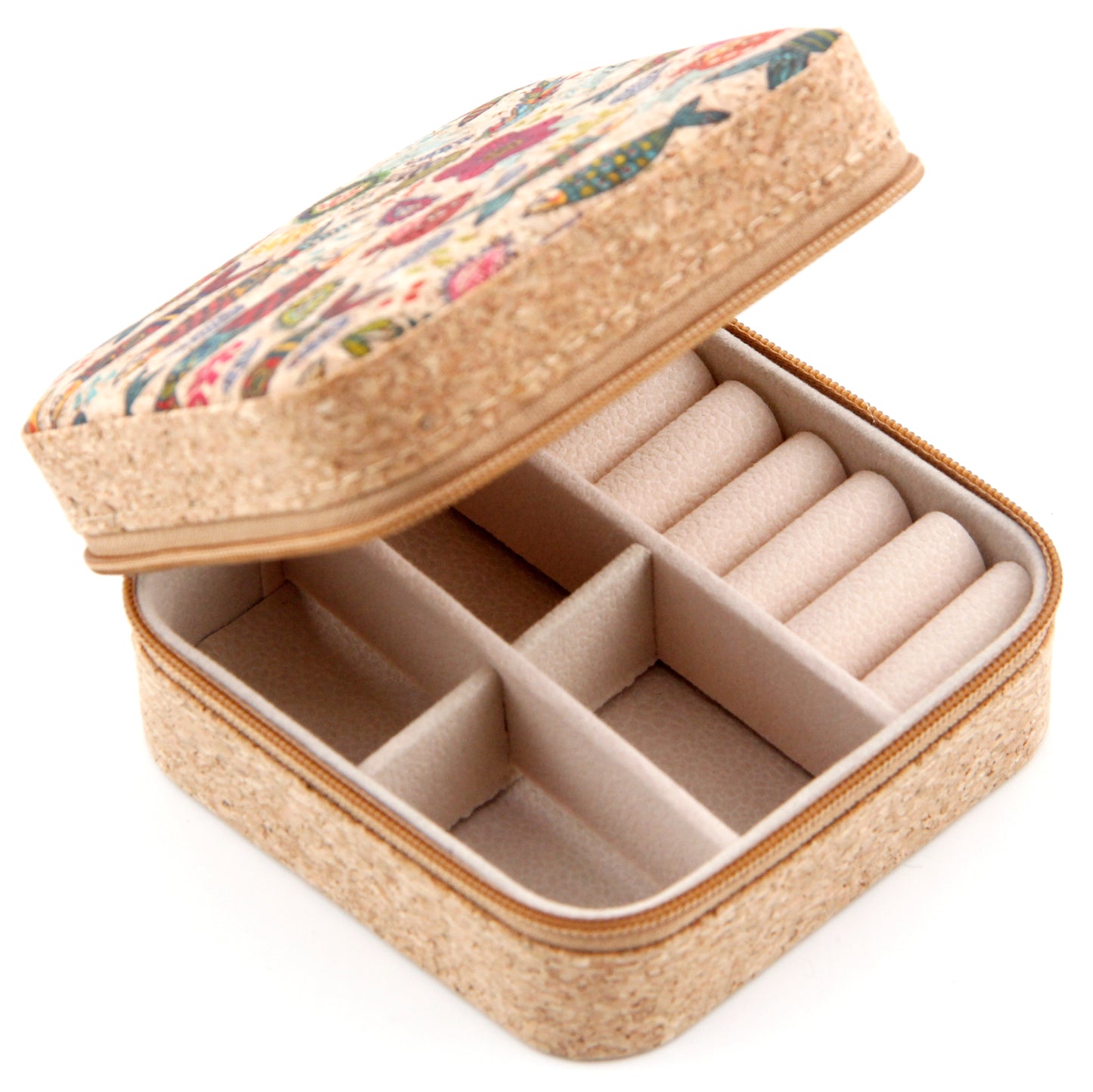 Cork Jewelry Box Square-Fish & Floral Fantasy