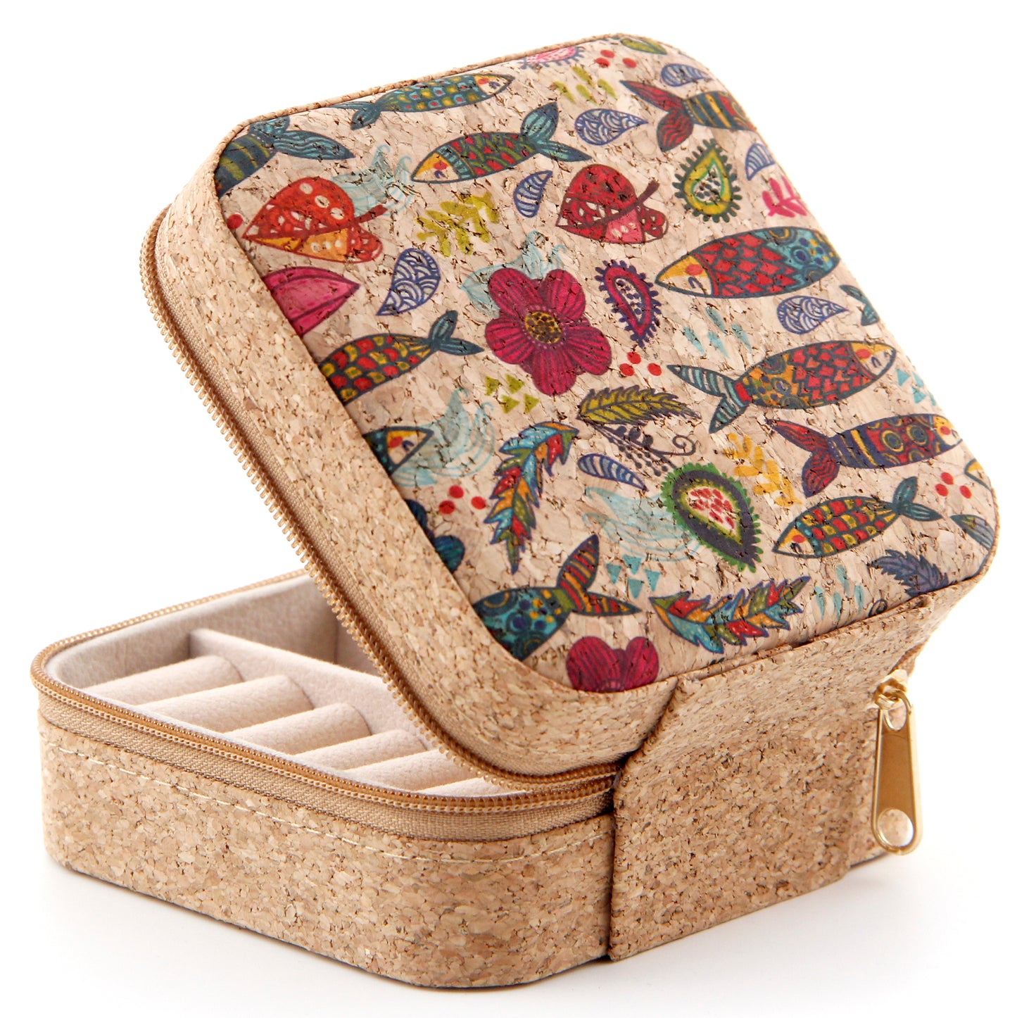 Cork Jewelry Box Square-Fish & Floral Fantasy