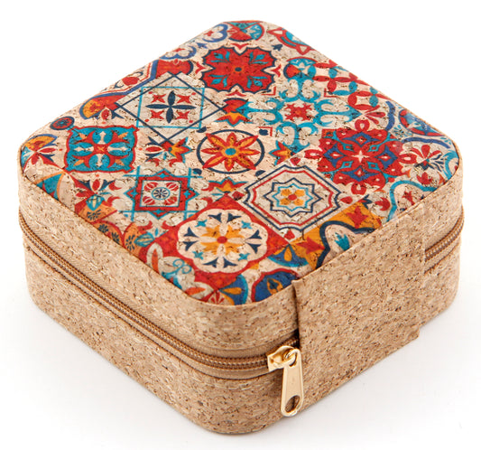 Cork Jewelry Box Square-Vibrant Moroccan Pattern