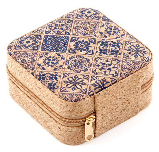 Cork Jewelry Box Square-Indigo Tile