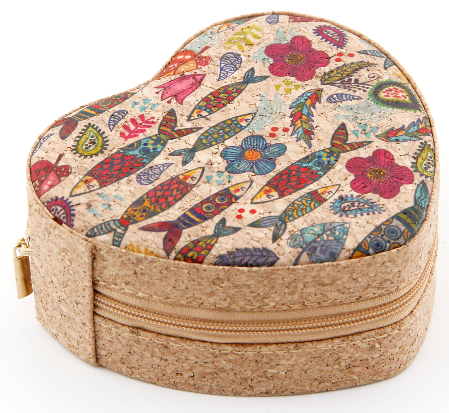Cork Jewelry Box Heart-Fish & Floral Fantasy