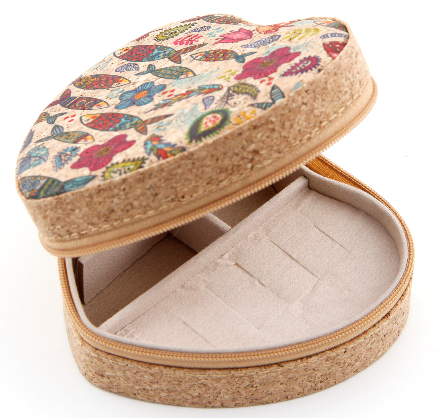 Cork Jewelry Box Heart-Fish & Floral Fantasy