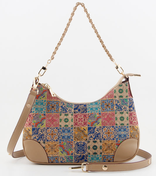 马赛克印花单肩包-复古花卉瓷砖