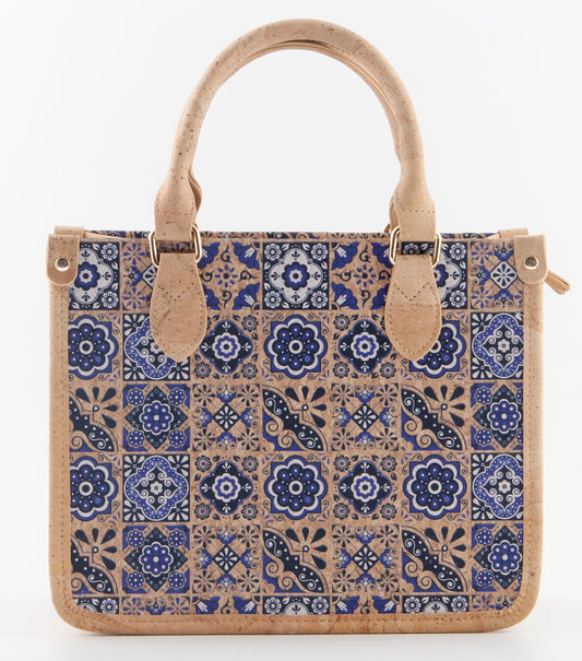 Mosaic Charm Tote Bag-Indigo Tiles