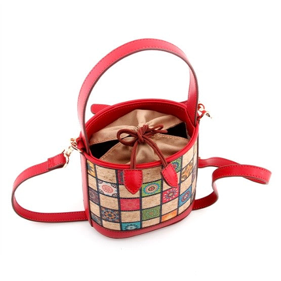 Cork Printed Small Bucket Bag-Mediterranean Bloom