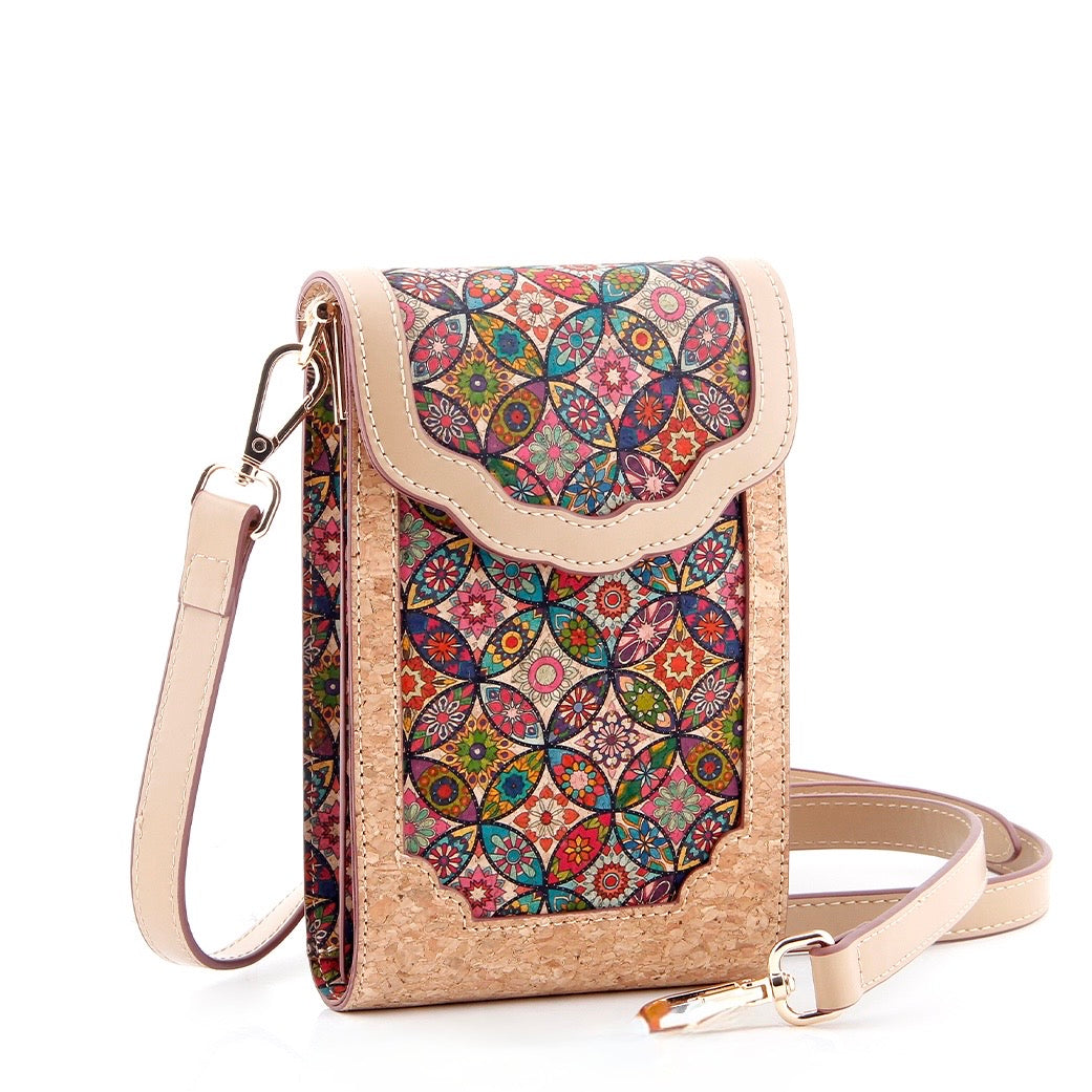 Cork Phone Crossbody Bag-Stained Mosaic