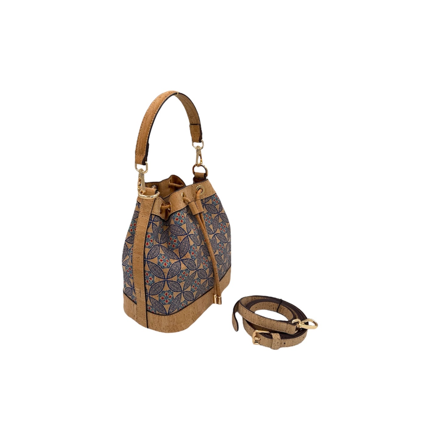 Soft Drawstring Bucket Bag-Blue Garden