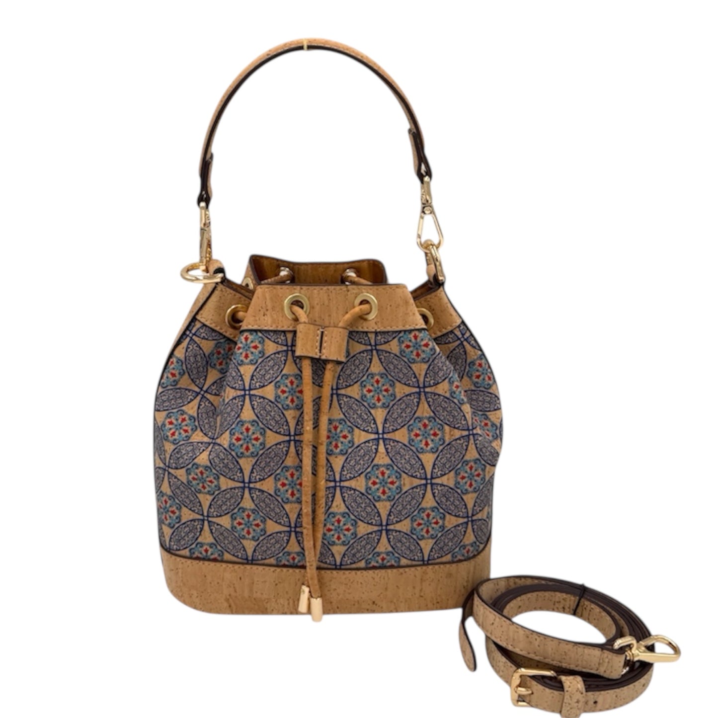 Soft Drawstring Bucket Bag-Blue Garden