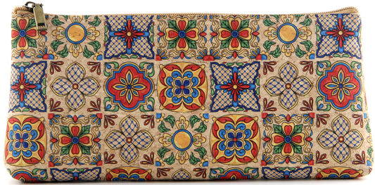 Cork Pencil Pouch-Retro Floral Quilt