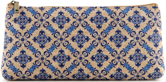 Cork Pencil Pouch-Classic Indigo Tiles