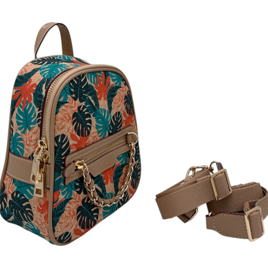 Cork Mini Backpack-Tropical Leaves