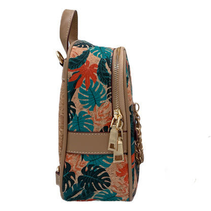 Cork Mini Backpack-Tropical Leaves