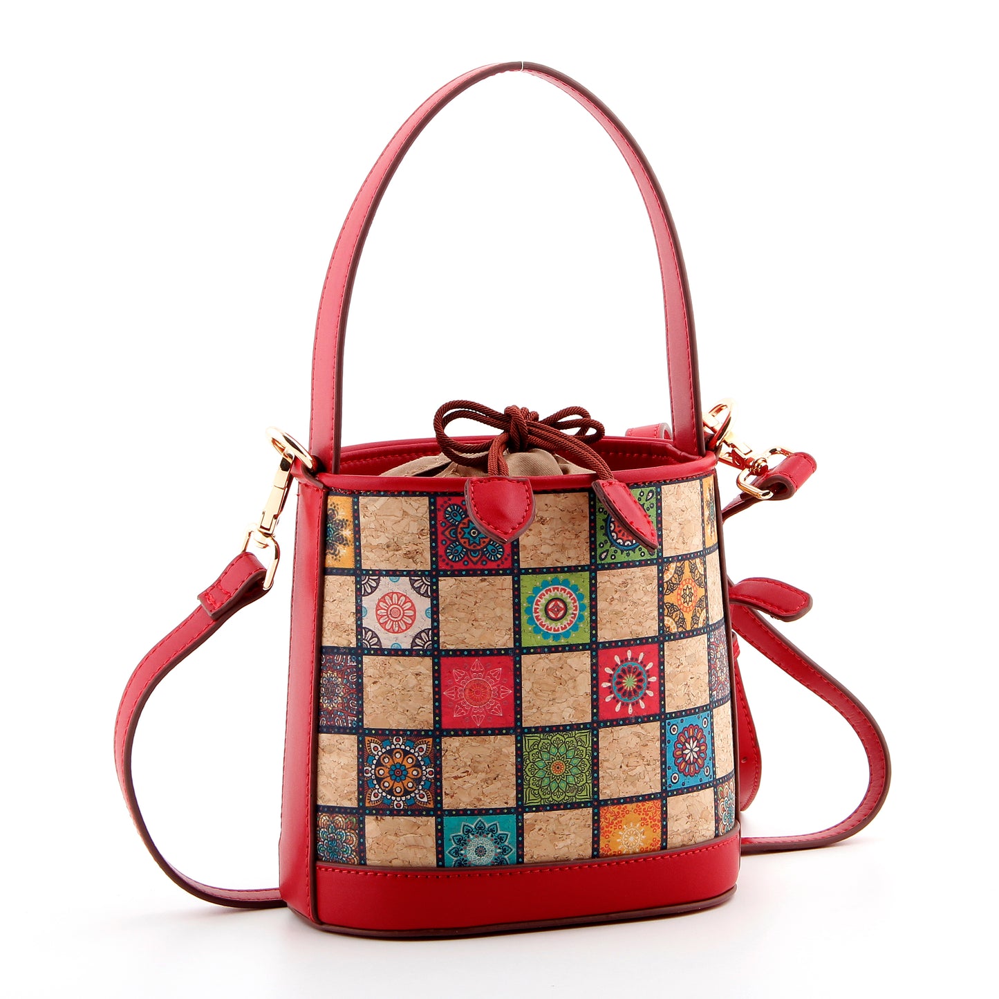 Cork Printed Small Bucket Bag-Mosaic Garden