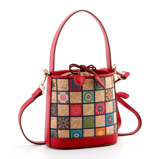 Cork Printed Small Bucket Bag-Mosaic Garden