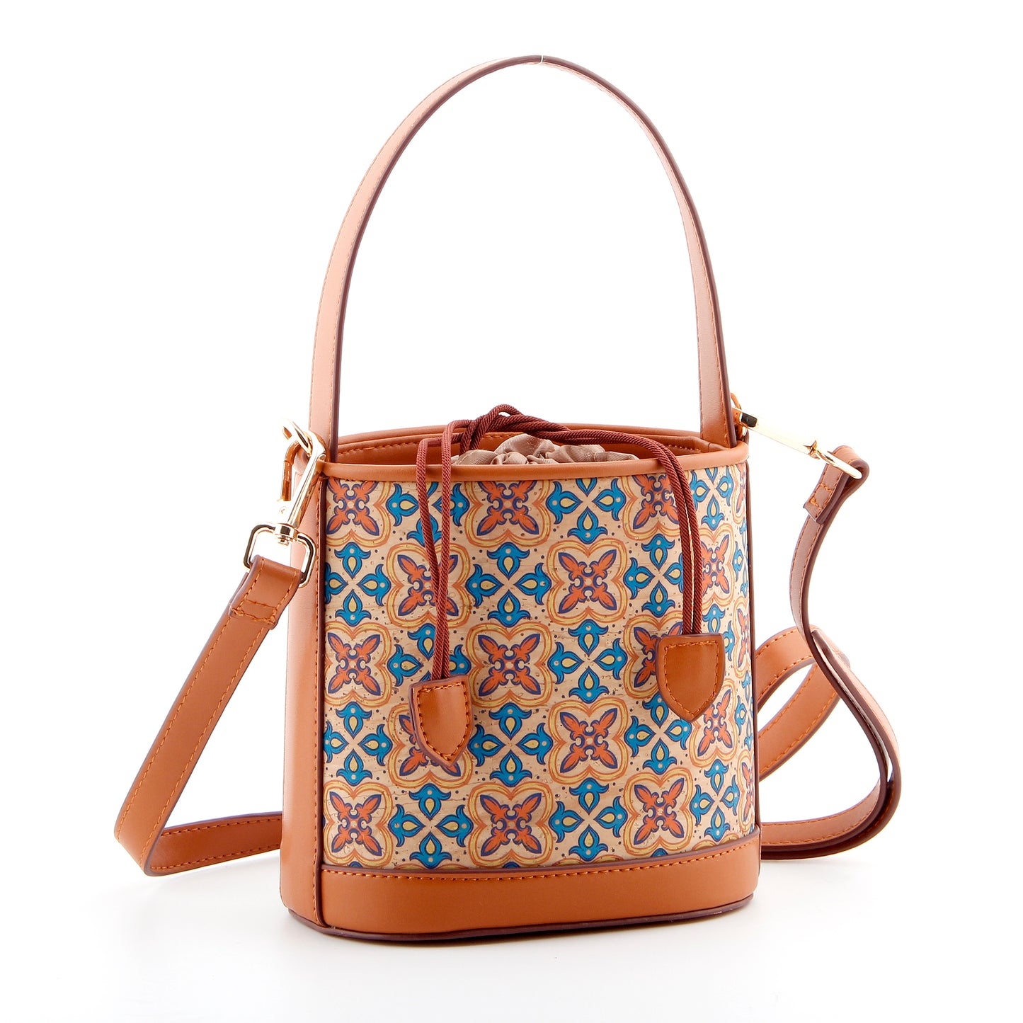 Cork Printed Small Bucket Bag-Mediterranean Bloom