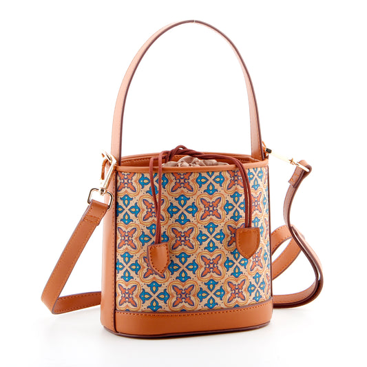 Cork Printed Small Bucket Bag-Mediterranean Bloom