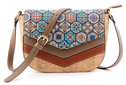 Artistic Flap Crossbody Bag-Azure Mosaic Garden