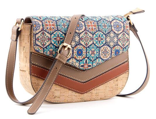 Artistic Flap Crossbody Bag-Azure Mosaic Garden