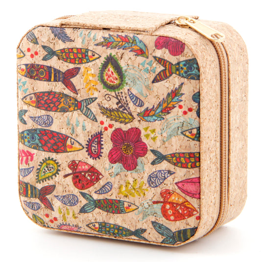 Cork Jewelry Box Square-Fish & Floral Fantasy