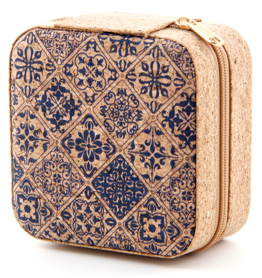 Cork Jewelry Box Square-Indigo Tile