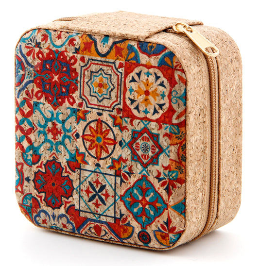 Cork Jewelry Box Square-Vibrant Moroccan Pattern