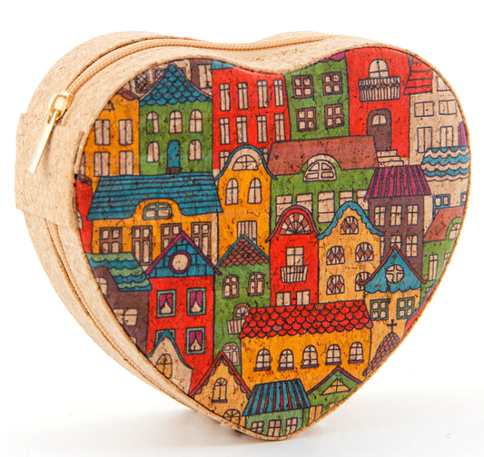 Cork Jewelry Box Heart-Whimsical Townscape