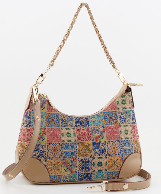 Mosaic Printed Shoulder Bag-Vintage Floral Tile