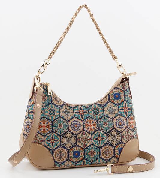Mosaic Printed Shoulder Bag-Mediterranean Charm